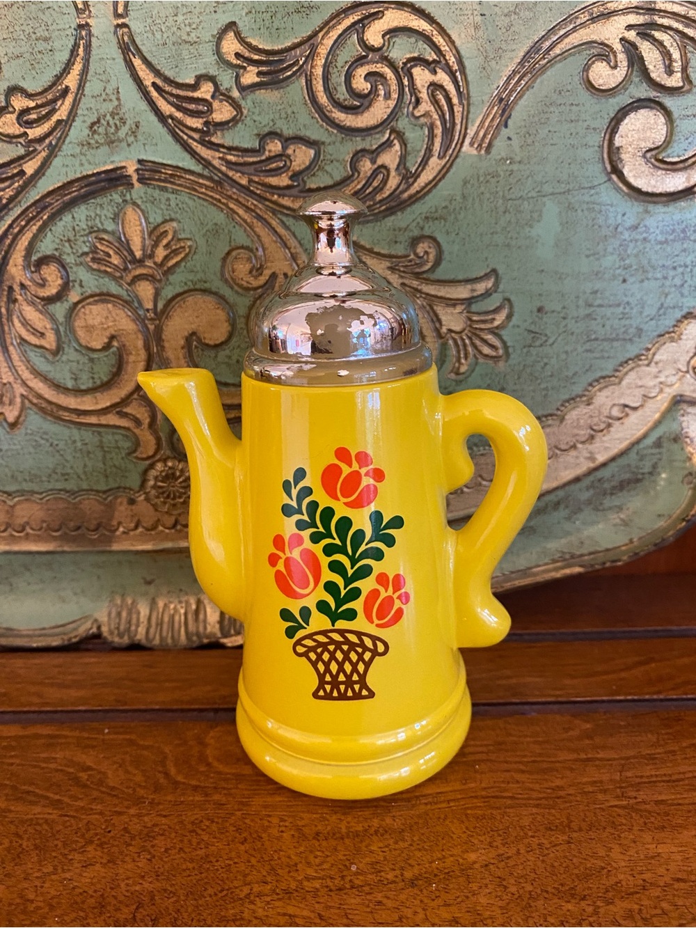 Vintage 1970s Avon Yellow Koffee Klatch Bath Oil Bottle